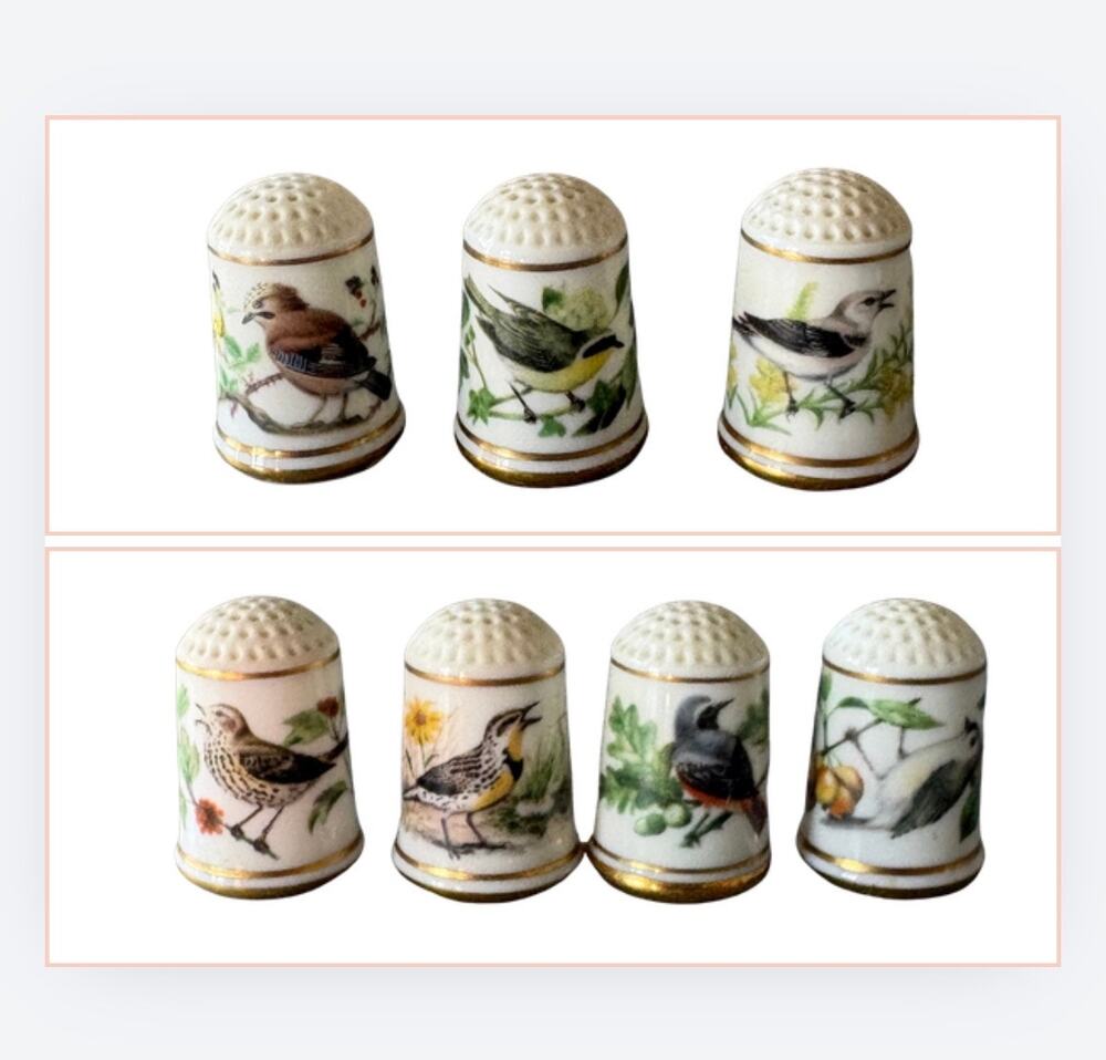 Franklin Porcelain Birds of the World Bone China Thimbles Set of 7 1979